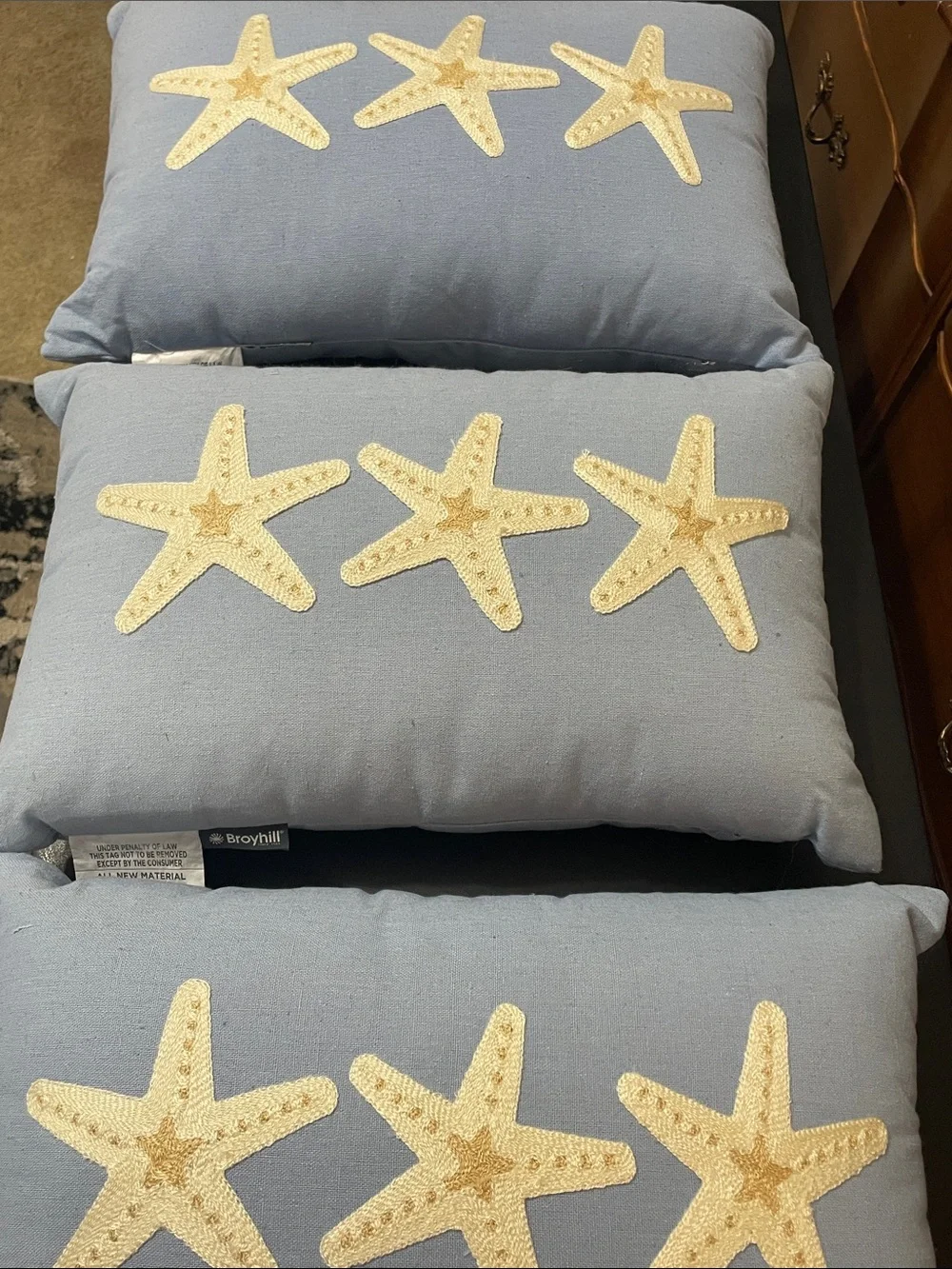 Coastal Starfish Decorative Throw Pillow - Light Blue Set of 3 NWT 12x18 size